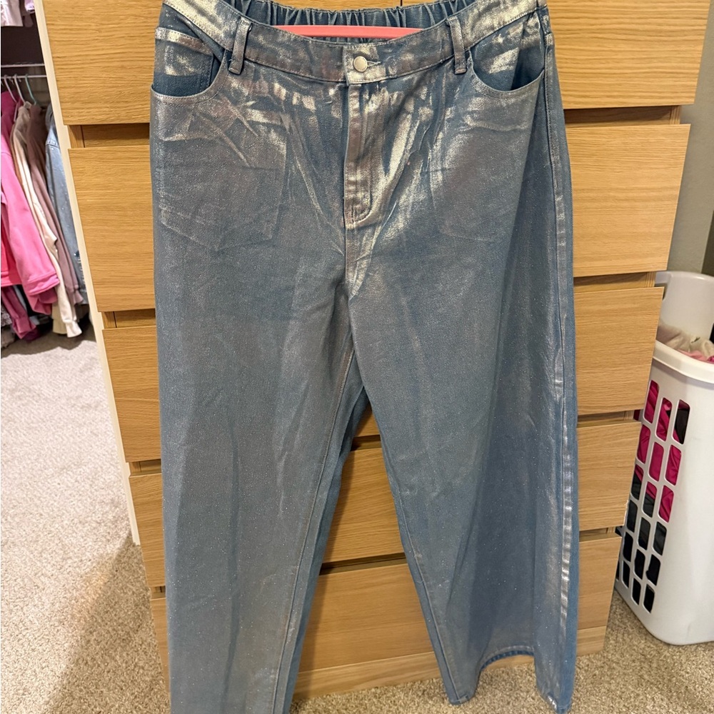 SHEIN Blue Denim metallic jeans